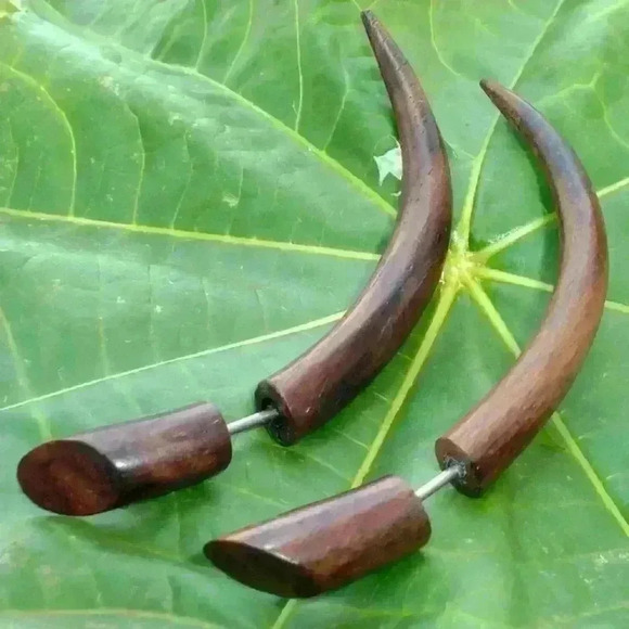 New Fake illusion taper wooden gothic earrings gauges by umbrellalaboratory - Picture 7 of 7